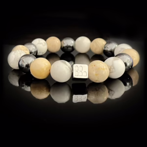 Chrysanthemum Fossil Coral & Hematite & Howlite 12mm Bracelet