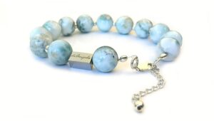 Handcrafted Larimar bracelet 12mm + Silver