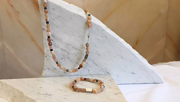 Sunstone + Hematite Bracelet Necklace Set handmade in Rome - Image 2