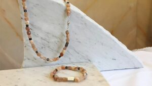 Sunstone + Hematite Bracelet Necklace Set handmade in Rome