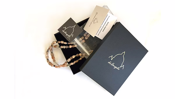 Sunstone + Small Hematite Necklace handmade in Rome 165 cm / 66" - Image 5