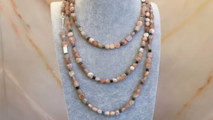 Sunstone + Small Hematite Necklace handmade in Rome 165 cm / 66"