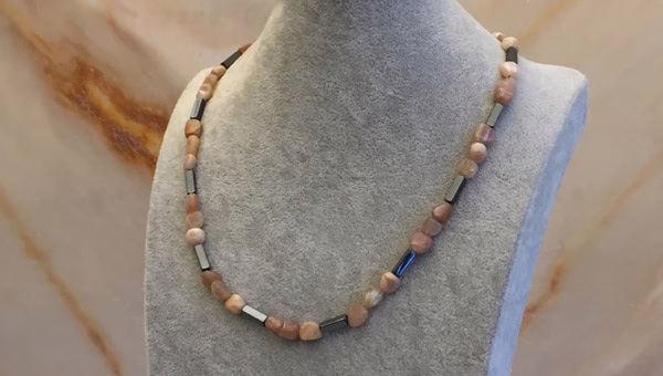 Sunstone Necklace handmade in Rome Large Hematite 55 cm / 22"